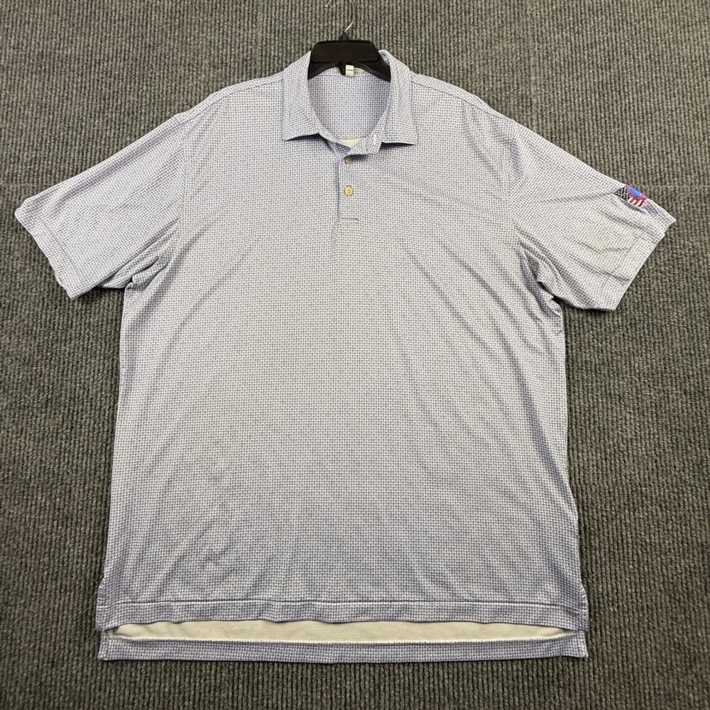 Peter Millar Summer Comfort Polo Shirt Mens XL Blue White Geometric Golf